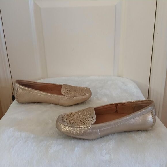 UGG Clair metallic gold leather moccasin loafers laser cut perforations 7 - Picture 4 of 8